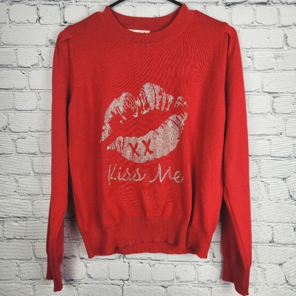 NWT Nanette Lepore Size M Red Kiss Me Sweater - Picture 1 of 6